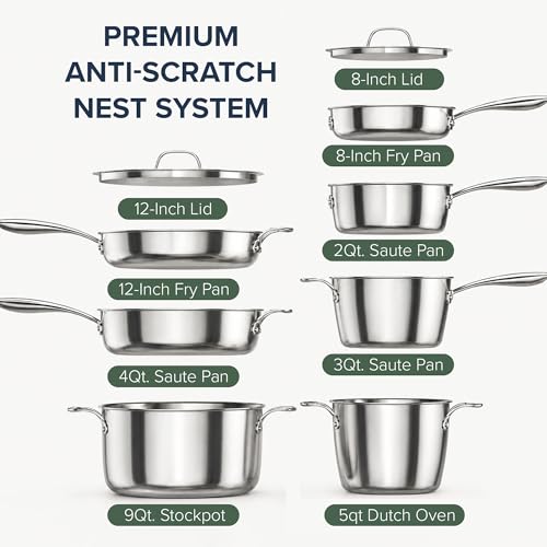 Pro-Smart 9-Piece, 3.1mm Tri-Ply Clad Stainless Steel Cookware Set