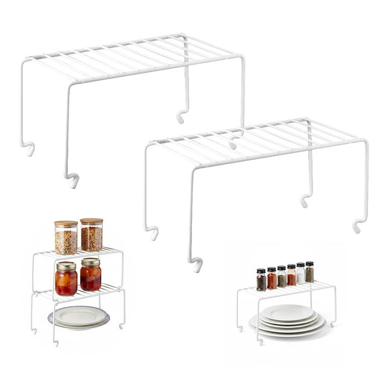 2-Pack Small (10.8x5.3inch) White Stackable Shelf Organizer Rack, Kitchen Shelves Organization for Cabinet, Pantry Organizers and Storage, Wire Shelf Rack, Desk Organizer, Rustproof (2 Count)