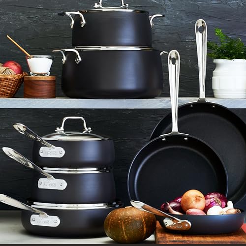 HA1 Hard Anodized Nonstick Cookware Set 13 Piece Induction Oven Broiler Safe 500F