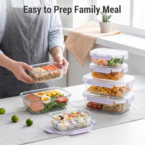 10 Sets 36 oz & 12 oz Glass Food Storage Containers with lids (Purple)