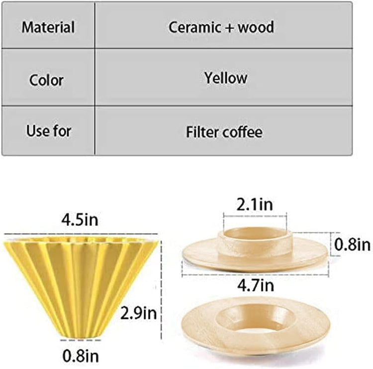 Ceramic Coffee Dripper Pour Over Coffee Maker with Wood Stand Elegant Flower Shape V60 Filter (blue)