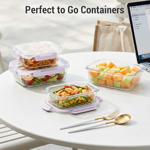 10 Sets 36 oz & 12 oz Glass Food Storage Containers with lids (Purple)