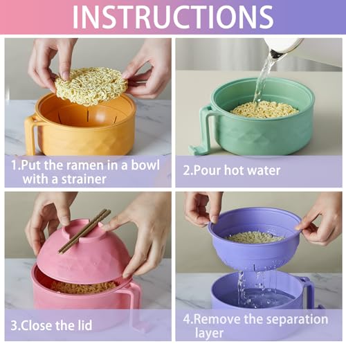 6 Sets Microwave Ramen Bowl with Utensils Bulk (Fresh Colors)
