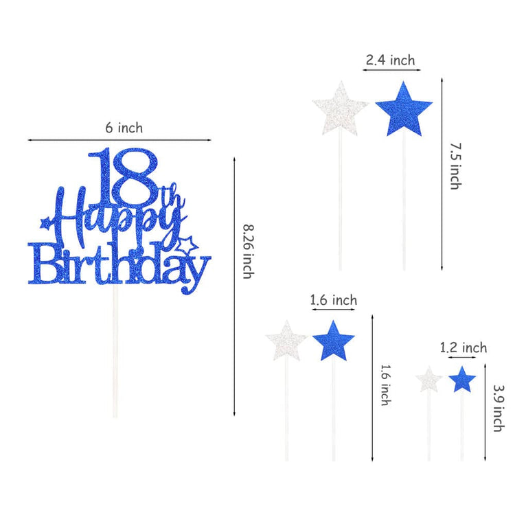 Royal Blue 18th Birthday Cake Topper with Glittery Stars (7 Count)
