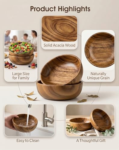 Large Wooden Salad Bowls Set of 2 (Brown Large(set of 2))