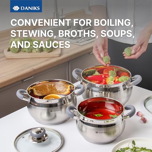 Modern 6 Piece Stainless Steel Cookware Set with Glass Lids (6 Count)