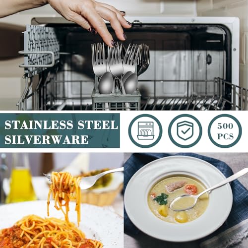 500 Pcs Forks and Spoons Silverware Set for 250 Stainless Steel Flatware Cutlery Set Forks and Spoons Bulk Silverware Utensil for Kitchen Restaurant Home Dinner (500 Count)