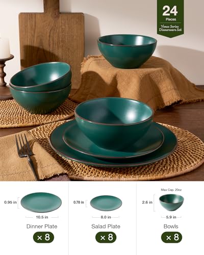 Venus Plates and Bowls Sets with Rim (Dark Green / Serves 8 (24pc))