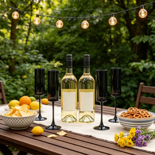 12 Pieces Black Champagne Flutes 6 OZ Straight Sided Wine Glasses Champagne Long Stem Drinking Colored Glasses (12 Count)