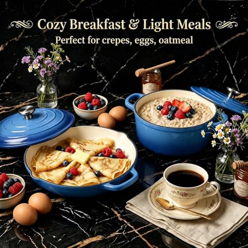 5 Piece Cobalt Blue Enameled Cast Iron Cookware Set