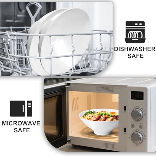 8 Inch Ramen Bowl Set 4 Large Japanese Bowls Ceramic Microwavable 16pcs (Pure White / 8 INCH 4 Set)