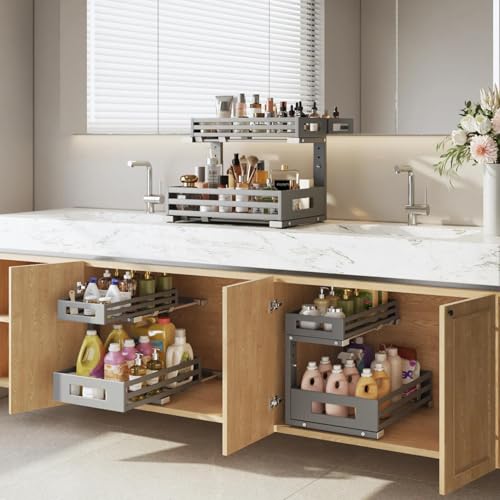 2 Pack Under Sink Organizers and Storage (2 Pack-15.7"Dx11.4"-16.34"H / Gray)