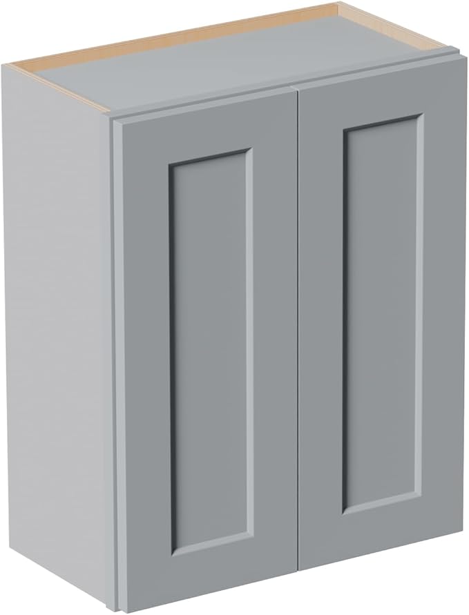 Solid Wood Kitchen Wall Cabinets, 24 Inch Wide 12 Deep Over The Toilet Storage Cabinet, Bathroom Organizer Cabinets with 2 Shaker Door & 3 Shelves, Easy Assembly for Laundry Room - Grey