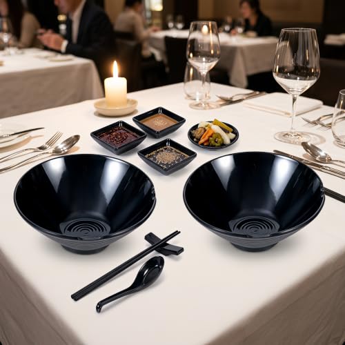 Unbreakable Melamine Ramen Bowl Set （4 piece set） (Black / Set-4)