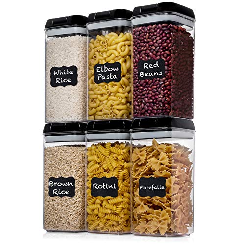 6 PC 1.2L Airtight Food Storage Containers with Lids BPA Free Plastic (Black)