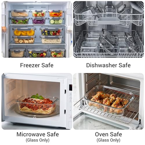 10 Sets 36 oz & 12 oz Glass Food Storage Containers with lids (Gray)