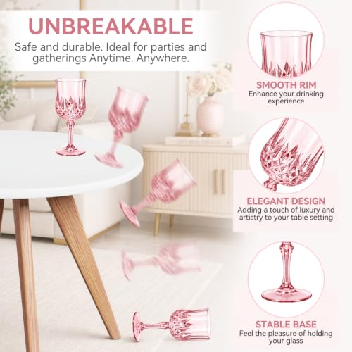 96 Pcs 7oz Plastic Vintage Wine Glasses Drinking Goblets Unbreakable Crystal Water Glassware Reusable Diamond Champagne Flutes Cups for Wedding Banquet Birthday Party Supplies (96 Count)