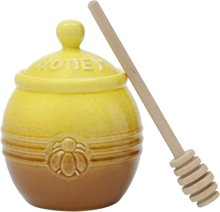 12oz Ceramic Honey Jar with Wooden Dipper Stick