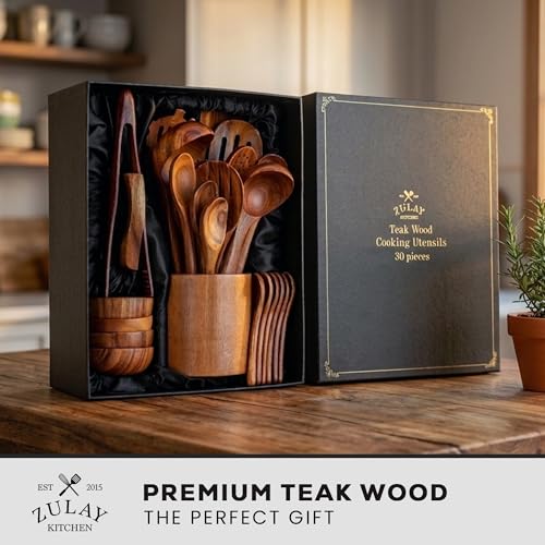 30 Piece Teak Wooden Utensils (30 Piece | Gift Box)