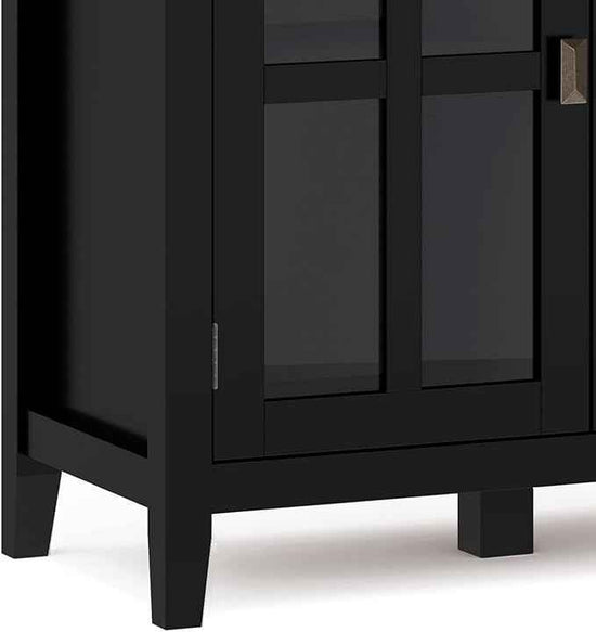 SIMPLIHOME Artisan SOLID WOOD 66 Inch Wide Contemporary Wide 4 Door Storage Cabinet in Black, For the Living Room, Entryway and Family Room