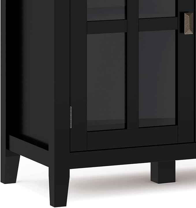 SIMPLIHOME Artisan SOLID WOOD 66 Inch Wide Contemporary Wide 4 Door Storage Cabinet in Black, For the Living Room, Entryway and Family Room