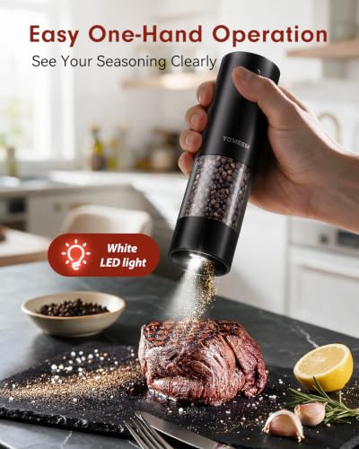 Larger Capacity Rechargeable Electric Salt and Pepper Grinder Set (Black)