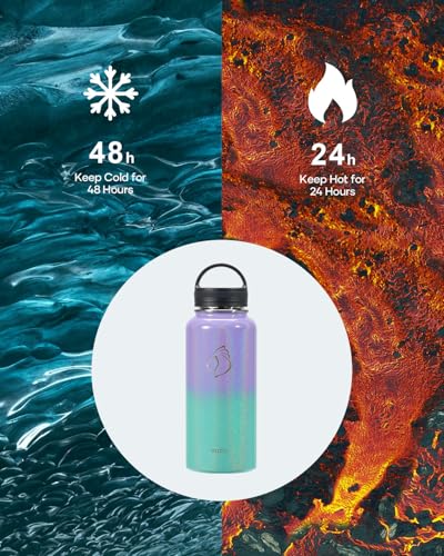 32 oz Water Bottle Insulated with Straw & 3 Lids (32 Ounces / Pearlescent Purple Green)