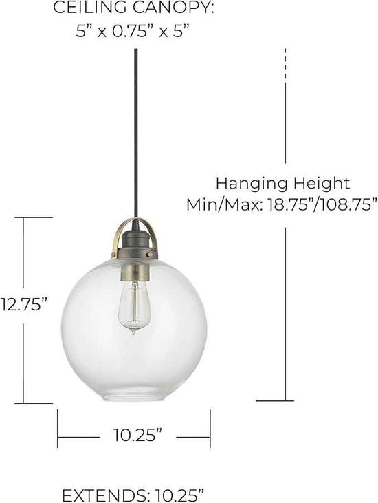 Capital Lighting 4641GA-136 Dean Urban/Industrial Clear Glass Globe Pendant, 1-Light 100 Watt, 13" H x 10" W, Graphite