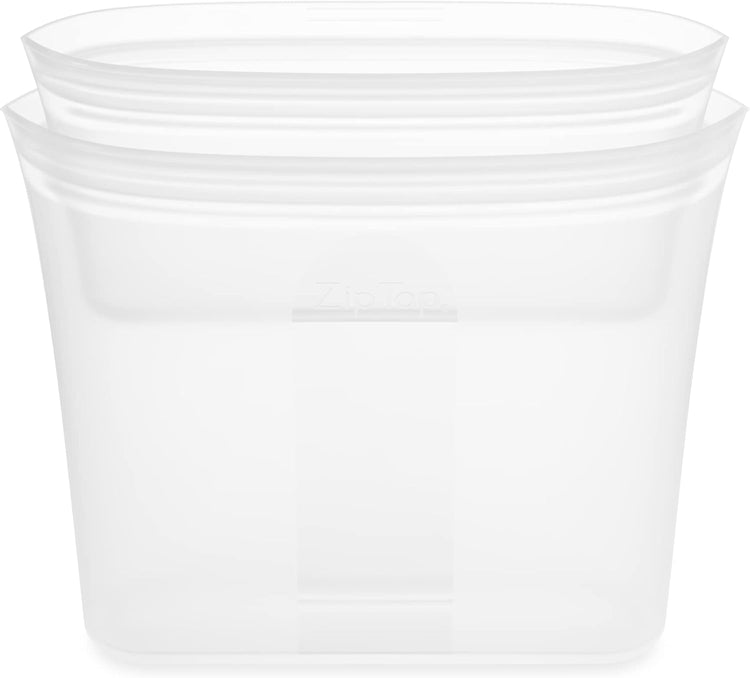 Zip Top Reusable Food Storage Bags | 2 Bag Set [Frost] | Silicone Meal Prep Container | Microwave, Dishwasher and Freezer Safe | Made in the USA