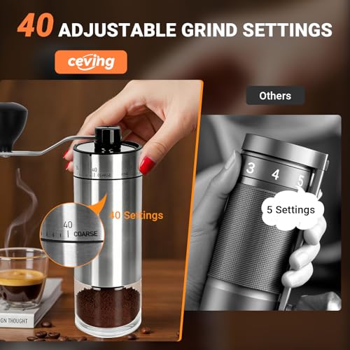 Mini Manual Coffee Grinder With 40 Adjustable Settings (M05 Silver / Ceramic Burr)