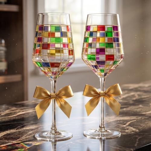 Renaissance Stained Wine Glasses Set of 2 Festive Colorful Coffee Cups