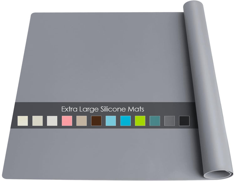 Extra Large Silicone Table Mat, Genuine Food-Grade Silicone Mat for Crafts Kids Dinner Placemat Desk Countertop Waterproof Protector Heat Insulation Kitchen Pastry Rolling Dough Pad (Dark Gray)