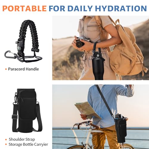 40 oz Insulated Water Bottle Fits Car Cup Holder with Straw Lid & Auto Lid (Onyx Black / 40 Ounces)