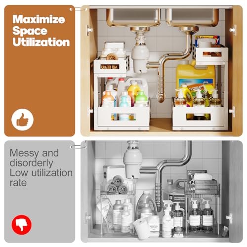 2 Pack 17"Deep Under Sink Organizer And Storage (2 Pack-17"Dx11.4"-16.34"H / Gray)