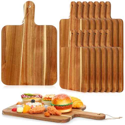 16 Pcs Acacia Wood Cutting Board with Handles Bulk (16 Count)