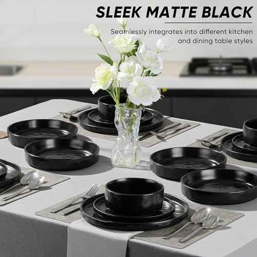 Black Plates and Bowls Sets (16 Count)