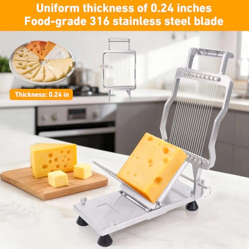 Commercial Cheese Slicer With Wire 6mm Cheese Cutter Butter Cutting Board Machine Aluminum Alloy Commercial Cheese Slicer with 316 Stainless Steel Wire Kitchen Cooking Baking Tool (0.24")