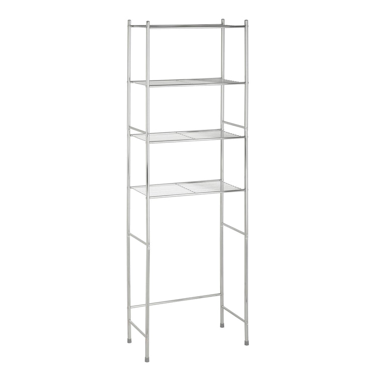 4-Tier Over-The-Toilet Storage Shelf - Space-Saving Steel Bathroom Restroom Organizer with Neutral Chrome Finish, Ideal for Towels, Toiletries, & Essentials - 24"W x 68"H x 11"D