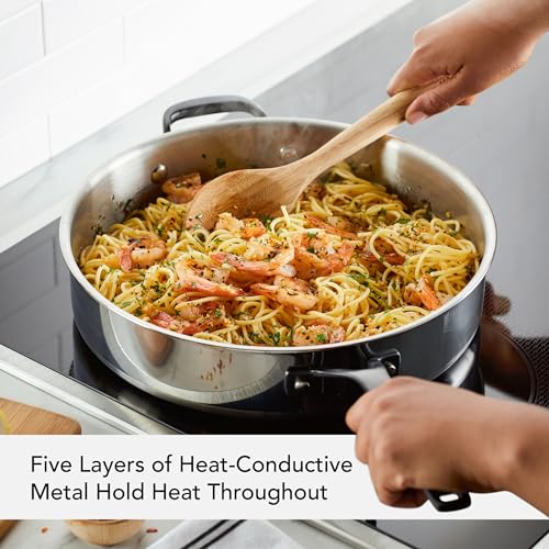5 Ply Clad Polished Stainless Steel Saute Pan with Lid