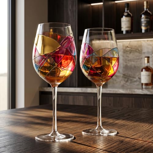 Artisanal Hand Painted Stemmed Wine Glasses (2 Count)