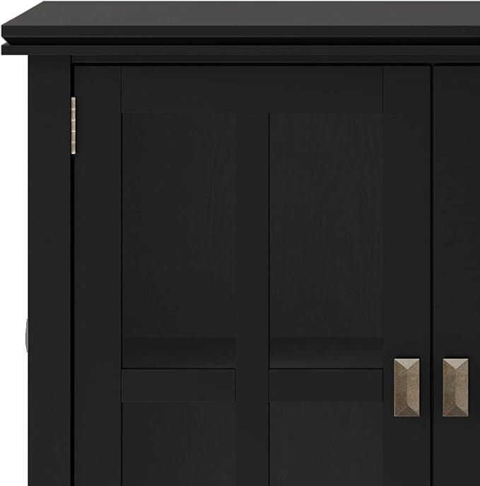 SIMPLIHOME Artisan SOLID WOOD 66 Inch Wide Contemporary Wide 4 Door Storage Cabinet in Black, For the Living Room, Entryway and Family Room