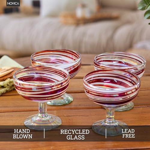 Artisan Handblown Cocktail Ecofriendly Red Mexico Tableware Drinkware 'Trendy Enchantment' (4 Count)