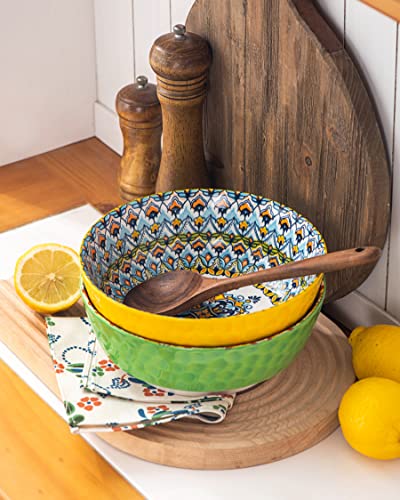 Large Salad Bowl Sets for Serving Pho (Green+Yellow / 48 Oz)