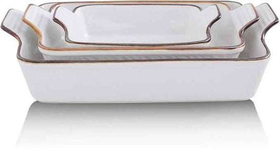 KOOV Bakeware Set, Ceramic Baking Dish Set, Rectangular Casserole Dish Set, Lasagna Pans for Cooking, Cake Dinner, Kitchen, 9 x 13 Inches, Texture Series 3-Piece (White)
