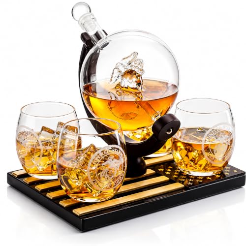 U.S. Marine Globe Whiskey Decanter Set with 4 Liquor Glasses