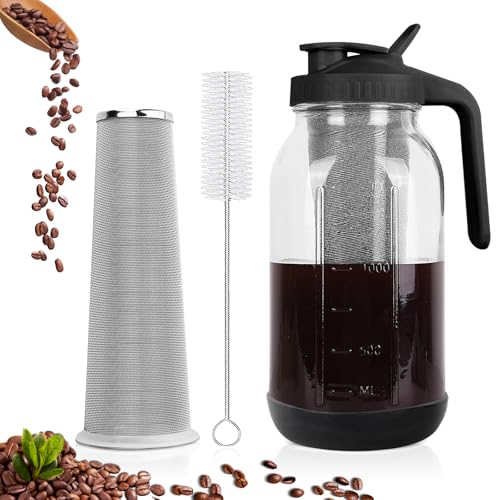 Cold Brew Coffee Maker (Black with Short Silicone Sleeve / 64 Ounces)