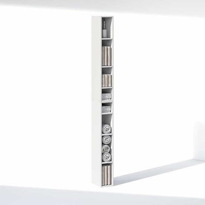 Furinno Fulda 8-Tier Closet Organizers and Storage, Open Shelf, Storage Organizer, 6-Inch Width, for Closet, Bedroom, White