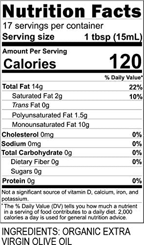 Organic Cold Pressed Extra Virgin Olive Oil from California (8.45 Fl Oz)