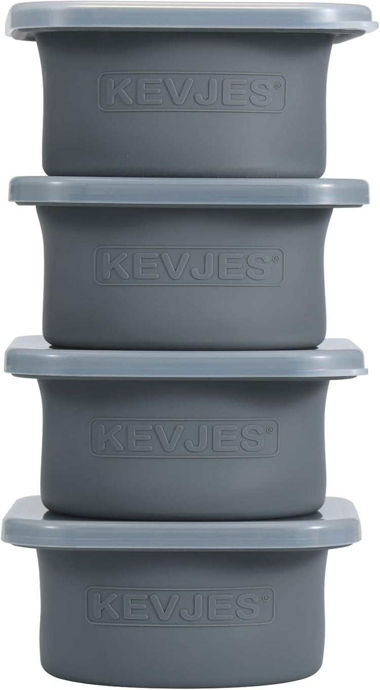 PLUS 1000ml Pizza Dough Proofing Boxes for DIY Artisan Pizza, Food Grade Silicone Stackable Containers with Lids, Sturdy Reinforced Steel. Freezer, Fridge, Dishwasher Safe (4Space Grey Plus)