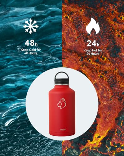 Half Gallon Water Jug Insulated Stainless Steel (64 Ounces / Red)